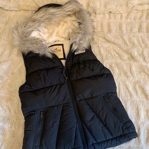 Hollister Puffer Vest with Faux Fur Hood